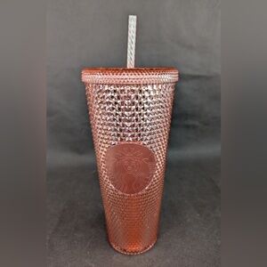 Starbucks Coffee Rose Gold Studded Tumbler Cold Cup with Straw 24 oz
